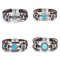 Retro Simple Style Flower Pu Leather Alloy Artificial Crystal Unisex Bracelets main image 1