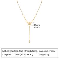 201 Stainless Steel IG Style Plating Inlay Bow Knot Artificial Pearls Pendant Necklace main image 2