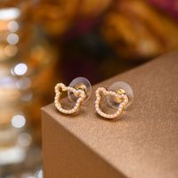 1 Pair Sweet Crown Bow Knot Plating Inlay Copper Alloy Artificial Pearls Zircon Ear Studs main image 7
