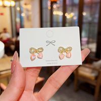 1 Pair Fashion Heart Shape Butterfly Bow Knot Inlay Imitation Pearl Alloy Rhinestones Earrings sku image 71