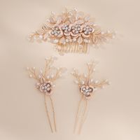 Women's Sweet Flower Imitation Pearl Rhinestone Metal Handmade Insert Comb main image 5
