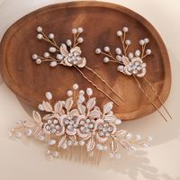 Women's Sweet Flower Imitation Pearl Rhinestone Metal Handmade Insert Comb main image 1