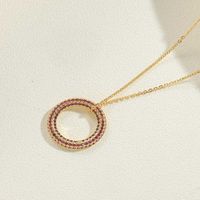 Copper 14K Gold Plated White Gold Plated Simple Style Circle Inlay Zircon Pendant Necklace sku image 4
