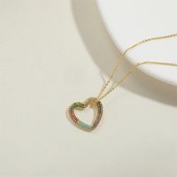 Copper 14K Gold Plated White Gold Plated Vintage Style Heart Shape Inlay Zircon Pendant Necklace main image 4