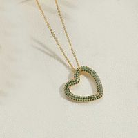 Copper 14K Gold Plated White Gold Plated Vintage Style Heart Shape Inlay Zircon Pendant Necklace sku image 4