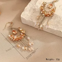 1 Pair Glam Shiny Water Droplets Tassel Flower Plating Inlay Copper Artificial Crystal Artificial Pearls Drop Earrings main image 2