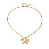 Rostfreier Stahl IG-Stil Elegant Bogenknoten Überzug Inlay Künstliche Perlen Halskette Mit Anhänger main image 3