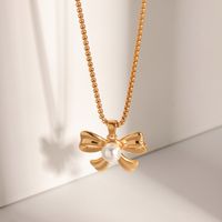 Stainless Steel IG Style Elegant Bow Knot Plating Inlay Artificial Pearls Pendant Necklace main image 1