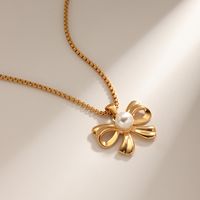 Stainless Steel IG Style Elegant Bow Knot Plating Inlay Artificial Pearls Pendant Necklace main image 2