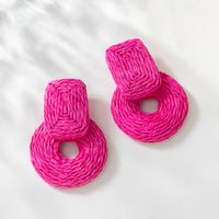 1 Pair Vacation Bohemian Round Rectangle Braid Raffia Drop Earrings main image 5