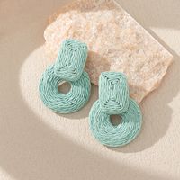 1 Pair Vacation Bohemian Round Rectangle Braid Raffia Drop Earrings main image 8