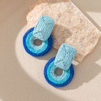 1 Pair Vacation Bohemian Round Rectangle Braid Raffia Drop Earrings main image 7