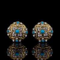 1 Pair Glam Retro Round Plating Inlay Copper Turquoise Zircon Ear Studs main image 6