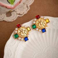 1 Pair Vintage Style Animal Rhombus Plating Inlay Alloy Artificial Pearls Earrings sku image 1