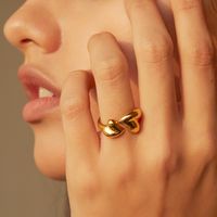 316 Stainless Steel  18K Gold Plated IG Style Retro Plating Heart Shape Titanium Steel Open Rings main image 8