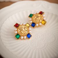 1 Paar Vintage-Stil Tier Rhombus Überzug Inlay Legierung Künstliche Perlen Ohrringe main image 4