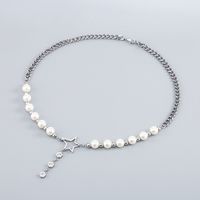 Hip-Hop Cool Style Star 304 Stainless Steel Artificial Pearl Beaded Inlay Rhinestones Unisex Necklace main image 1