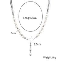 Hip-Hop Cool Style Star 304 Stainless Steel Artificial Pearl Beaded Inlay Rhinestones Unisex Necklace sku image 1