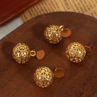 1 Pair Elegant Retro Round Ball Plating Hollow Out Inlay Titanium Steel Zircon 18k Gold Plated Drop Earrings main image 7