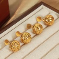 1 Pair Elegant Retro Round Ball Plating Hollow Out Inlay Titanium Steel Zircon 18k Gold Plated Drop Earrings main image 4