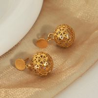 1 Pair Elegant Retro Round Ball Plating Hollow Out Inlay Titanium Steel Zircon 18k Gold Plated Drop Earrings main image 5