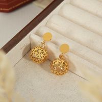 1 Pair Elegant Retro Round Ball Plating Hollow Out Inlay Titanium Steel Zircon 18k Gold Plated Drop Earrings main image 8