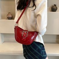 Women's Pu Leather Solid Color Vintage Style Sewing Thread Zipper Shoulder Bag main image 1