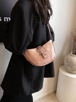 Women's Pu Leather Solid Color Vintage Style Sewing Thread Zipper Shoulder Bag sku image 2