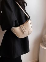 Women's Pu Leather Solid Color Vintage Style Sewing Thread Zipper Shoulder Bag sku image 1
