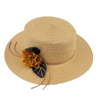 Women's Pastoral Leaves Flower Flat Eaves Straw Hat main image 2