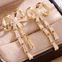 1 Pair Elegant Tassel Flower Bow Knot Plating Inlay Copper Zircon Drop Earrings main image 10