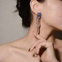1 Pair Elegant Tassel Flower Bow Knot Plating Inlay Copper Zircon Drop Earrings main image 5