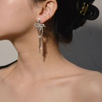1 Pair Elegant Tassel Flower Bow Knot Plating Inlay Copper Zircon Drop Earrings main image 6