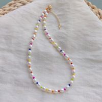 IG Style Color Block Freshwater Pearl Seed Bead Copper Necklace In Bulk main image 5