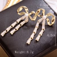 1 Pair Elegant Tassel Flower Bow Knot Plating Inlay Copper Zircon Drop Earrings sku image 2