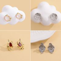 1 Pair Simple Style Flame Lotus Leaf HD-18918 Plating Inlay Copper Zircon Ear Studs main image 1