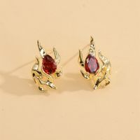 1 Pair Simple Style Flame Lotus Leaf HD-18918 Plating Inlay Copper Zircon Ear Studs main image 5