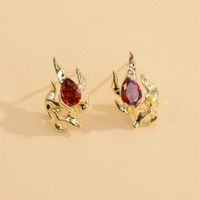 1 Paire Style Simple Flamme Lotus Feuille HD-18918 Placage Incruster Le Cuivre Zircon Boucles D'Oreilles main image 5