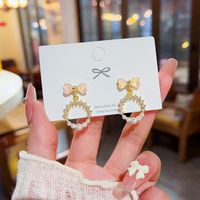 1 Pair Fashion Heart Shape Butterfly Bow Knot Inlay Imitation Pearl Alloy Rhinestones Earrings sku image 213