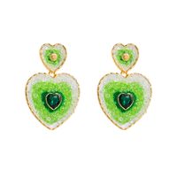 1 Piece IG Style Heart Shape Inlay Alloy Resin Glass Drill Resin Glass Drill Drop Earrings main image 5