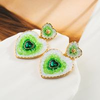 1 Piece IG Style Heart Shape Inlay Alloy Resin Glass Drill Resin Glass Drill Drop Earrings main image 3