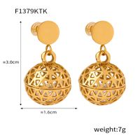 1 Pair Elegant Retro Round Ball Plating Hollow Out Inlay Titanium Steel Zircon 18k Gold Plated Drop Earrings sku image 1
