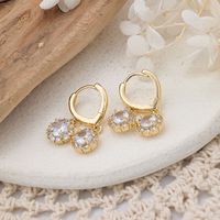 1 Pair Simple Style Shiny Oval Inlay Copper Zircon Rose Gold Plated Drop Earrings main image 7