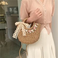Women's Medium Straw Color Block Vintage Style Classic Style String Shoulder Bag main image 2