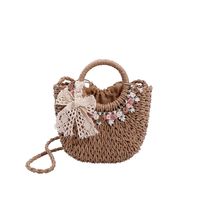 Women's Medium Straw Color Block Vintage Style Classic Style String Shoulder Bag main image 5