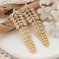 1 Pair Cute Leaves Inlay Copper Zircon Rose Gold Plated Drop Earrings main image 7