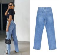 Femmes Du Quotidien Vêtement De Rue Couleur Unie Toute La Longueur Jeans Pantalon Droit main image 5