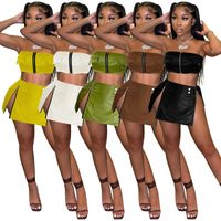 Daily Women's Sexy Streetwear Solid Color Pu Spandex Skirt Sets Skirt Sets main image 1