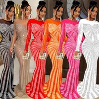 Women's Sheath Dress Elegant Round Neck Diamond Long Sleeve Solid Color Maxi Long Dress Banquet Party Street main image 1
