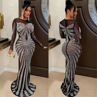 Women's Sheath Dress Elegant Round Neck Diamond Long Sleeve Solid Color Maxi Long Dress Banquet Party Street main image 2